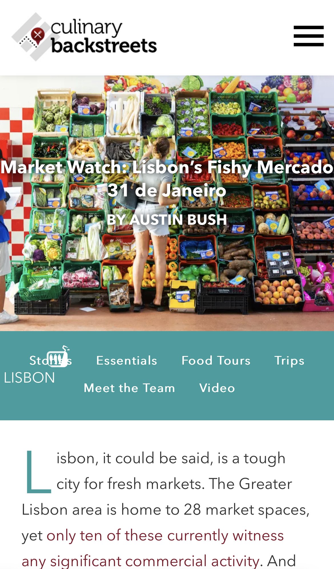 Click here to go to article: “ Market Watch: Lisbon’s Fishy Mercado 31 de Janeiro ,” text and photos, Culinary Backstreets
