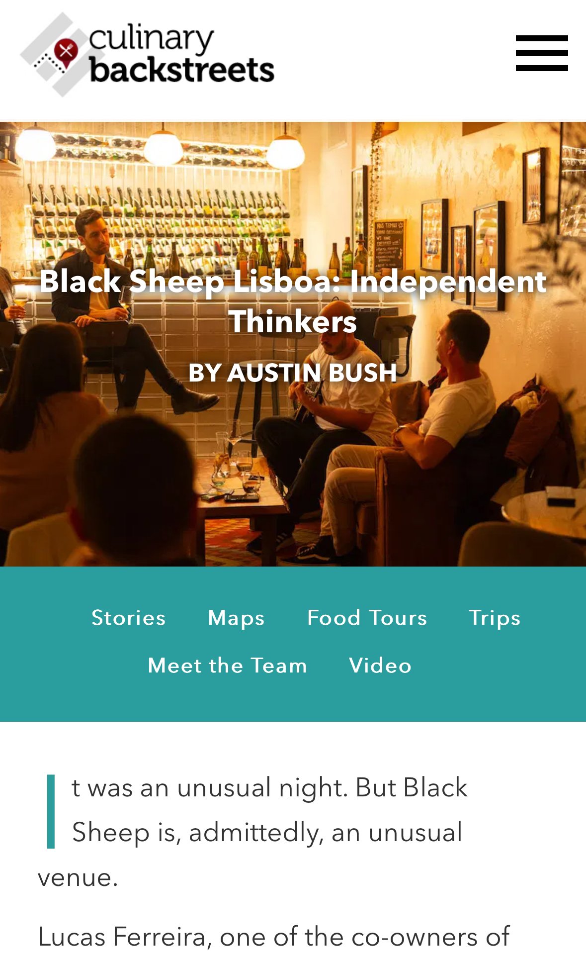 Click here to go to article: “ Black Sheep Lisboa: Independent Thinkers ,” text and photos, Culinary Backstreets