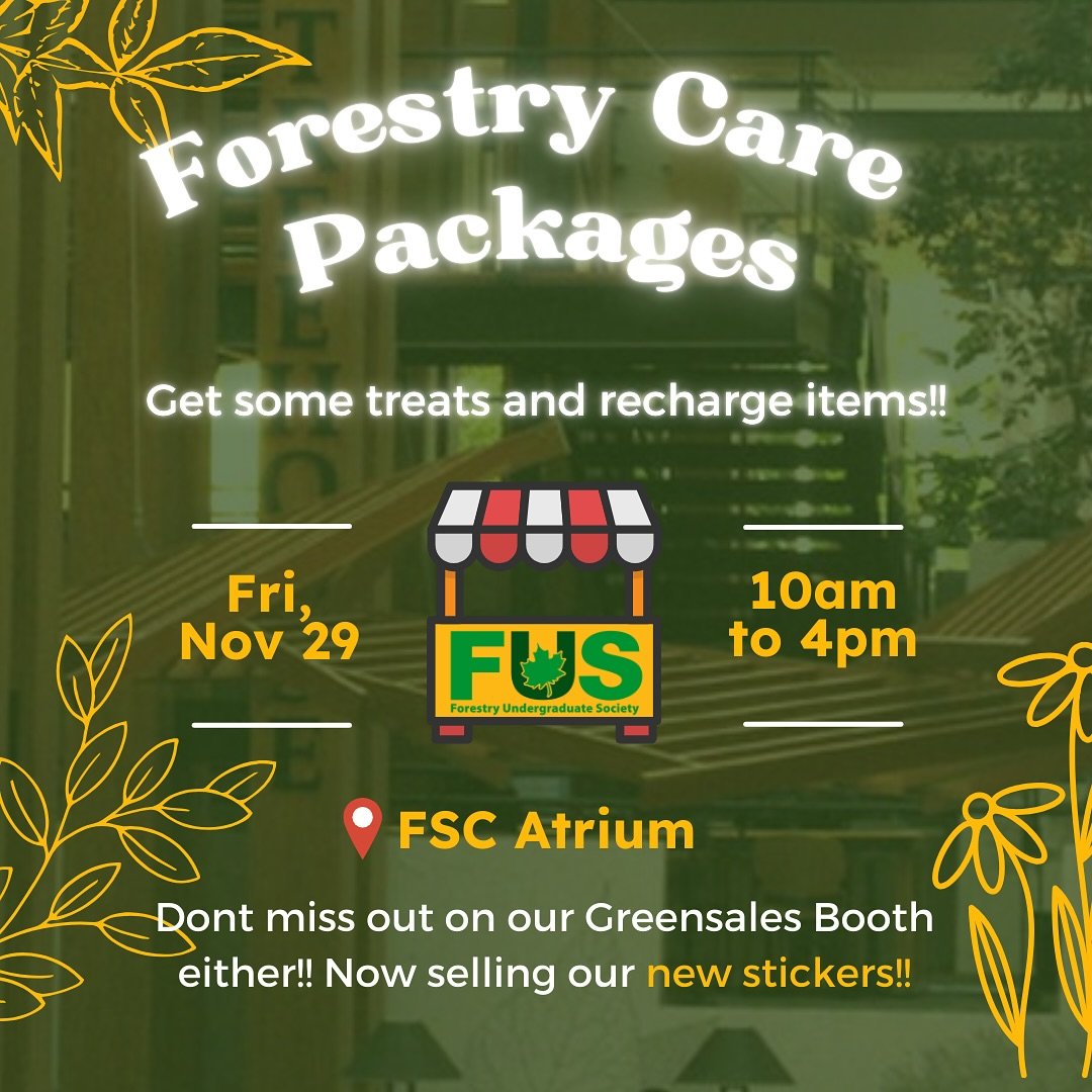 Don&rsquo;t miss out on your chance to get some pre-exam goodies!! Get an exam care package in the FSC atrium TODAY from 10am until 4pm!!

Only open to forestry students, while supplies last.