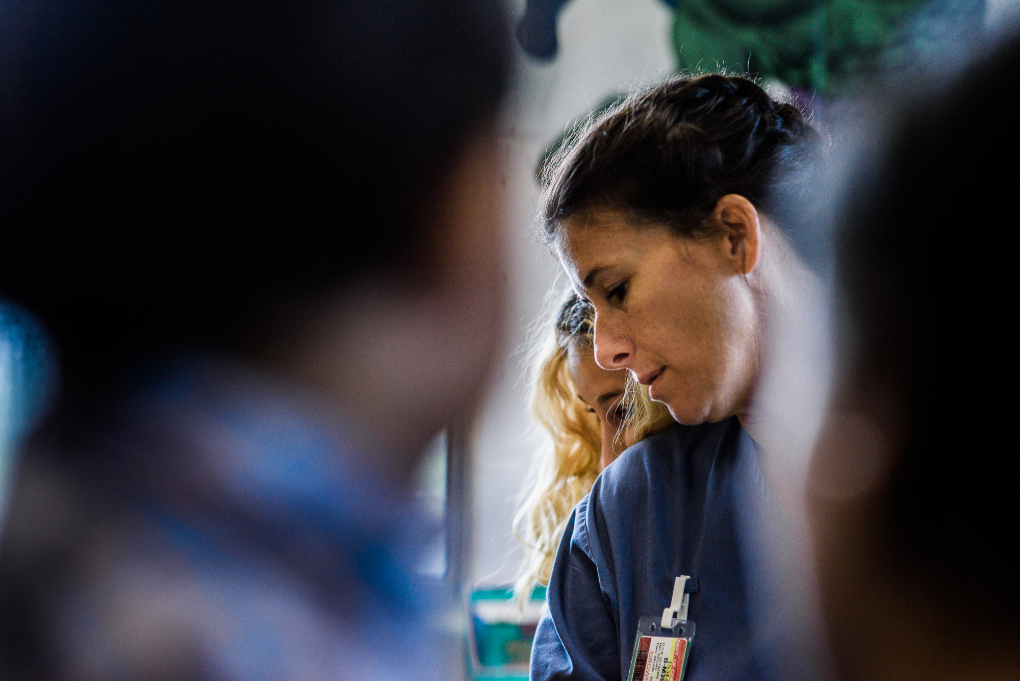 Annamarie stands as her daughter, Melody, age 14, embraces her during a visit at the Homestead Correctional Institution in Florida City, Florida. “It’s hard to mother from in here,” says Annamarie. Melody and her sister, Tiffany, age 22, see their m