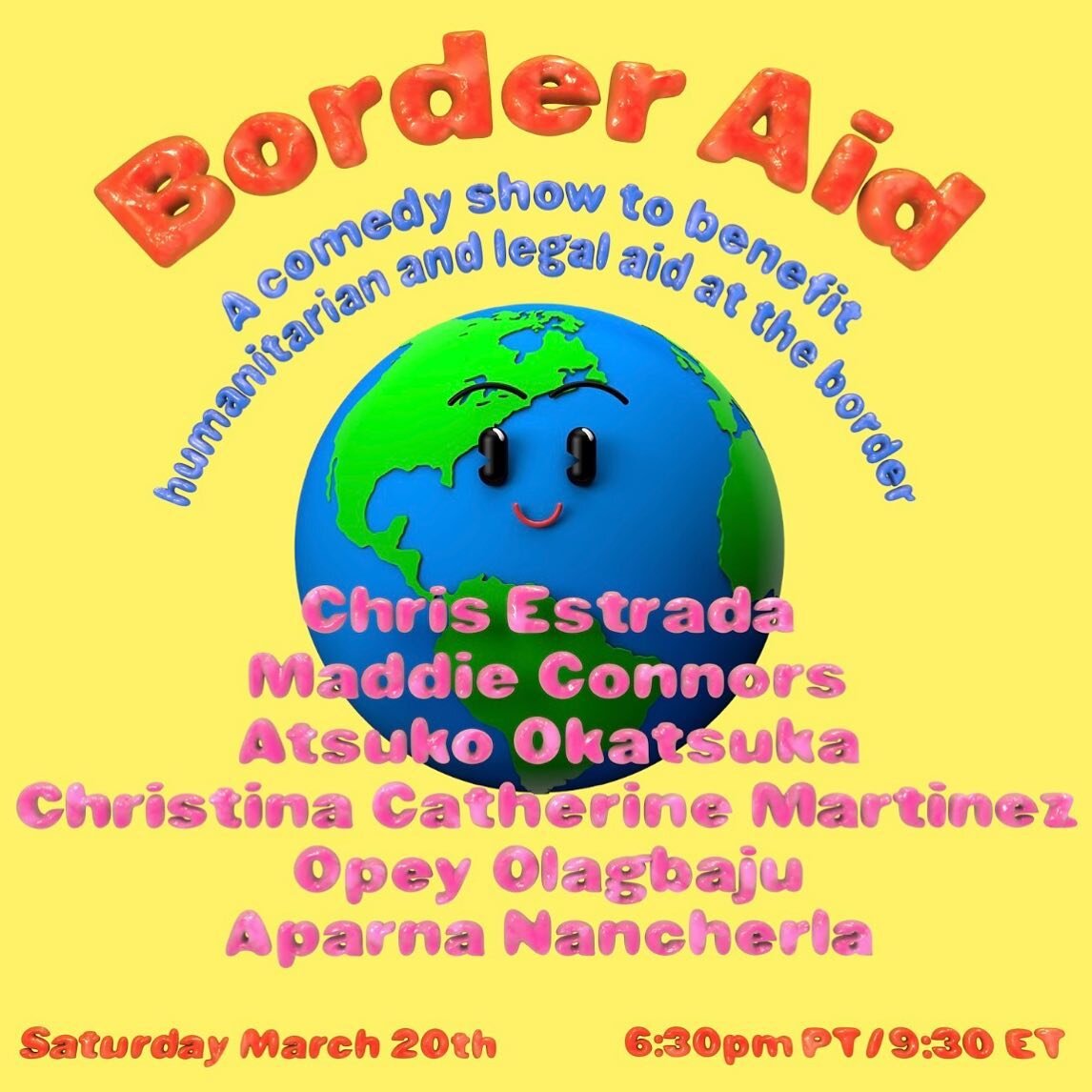 Mark your calendars this Saturday 3/20 for an epic comedy show featuring a line-up of first generation and immigrant comedians hoping to raise money for our work at the border. 

We could all use a laugh these days right? Well, no doubt these talente