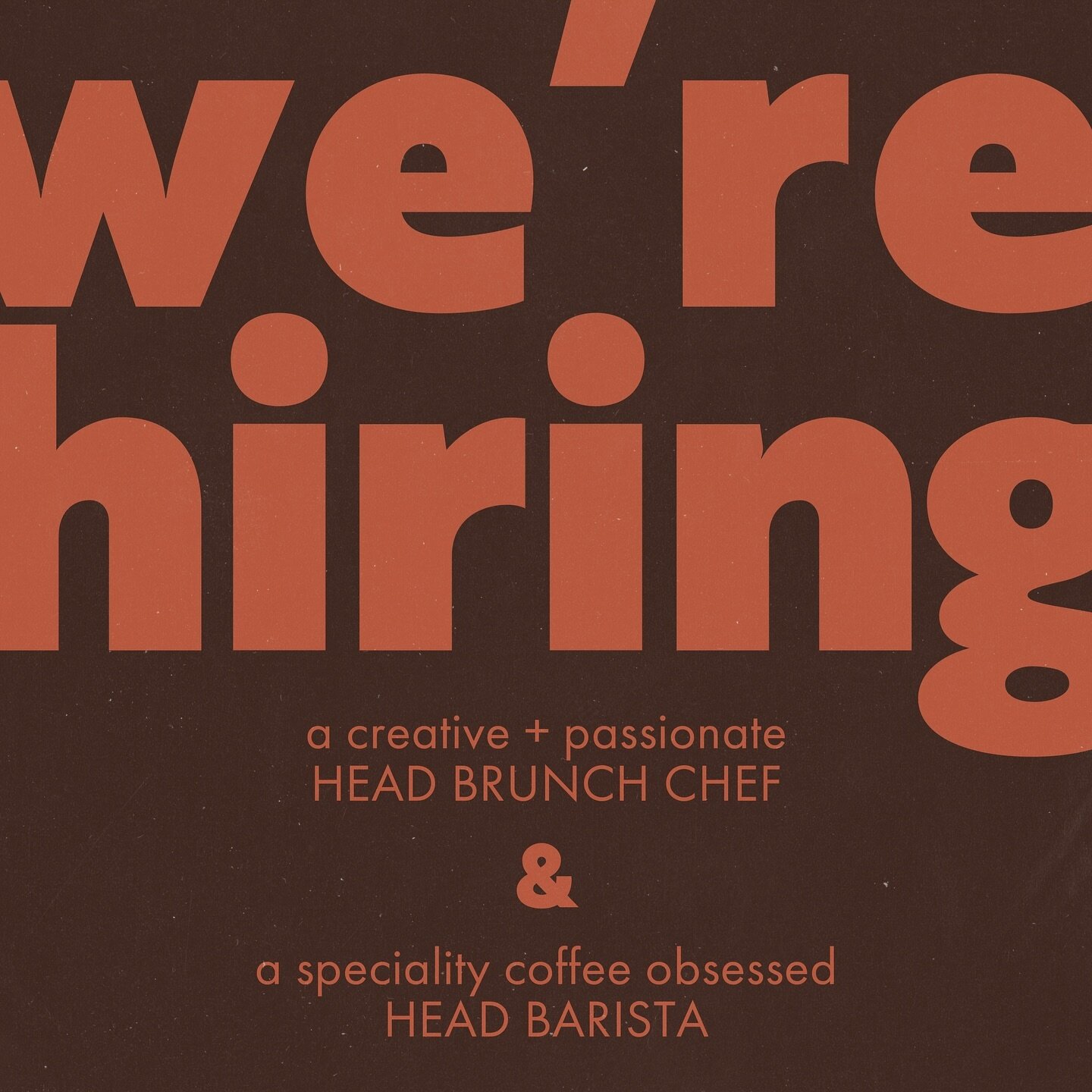 TELL YOUR FRIENDS TO TELL THEIR FRIENDS! 📣 DUDLEY&rsquo;S IS HIRING!

We&rsquo;re looking to fill our two most important full time positions: Head Chef and Head Barista. Must be creative, passionate and experienced in similar roles. Must be a leader