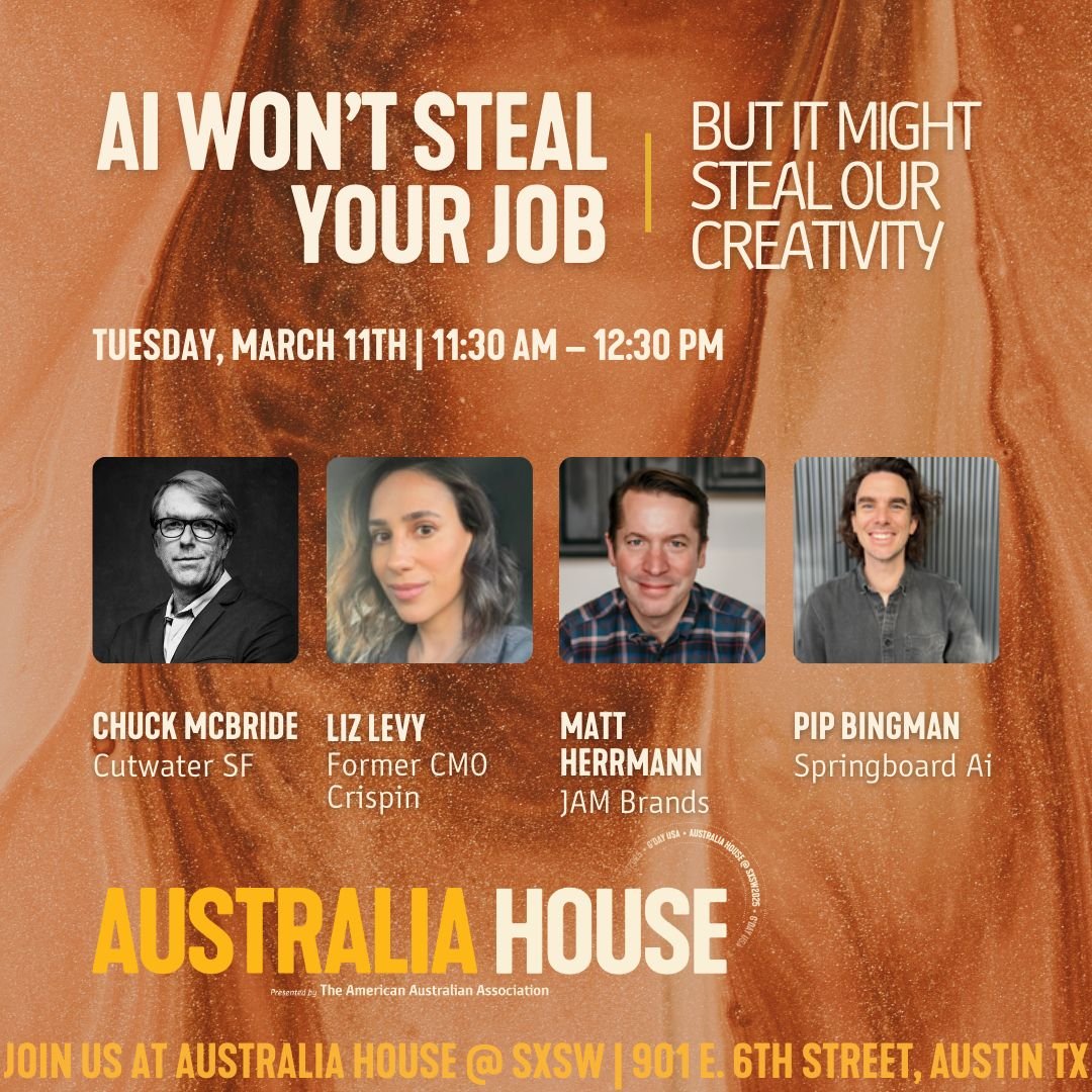 🎤 Exciting news! Cutwater&rsquo;s Founder and CCO, Chuck McBride, is taking the stage at #SXSW to share his insights on AI and creativity! 🚀 Join him at Australia House on 3/11 for a thought-provoking conversation you won&rsquo;t want to miss! 🤖✨ 