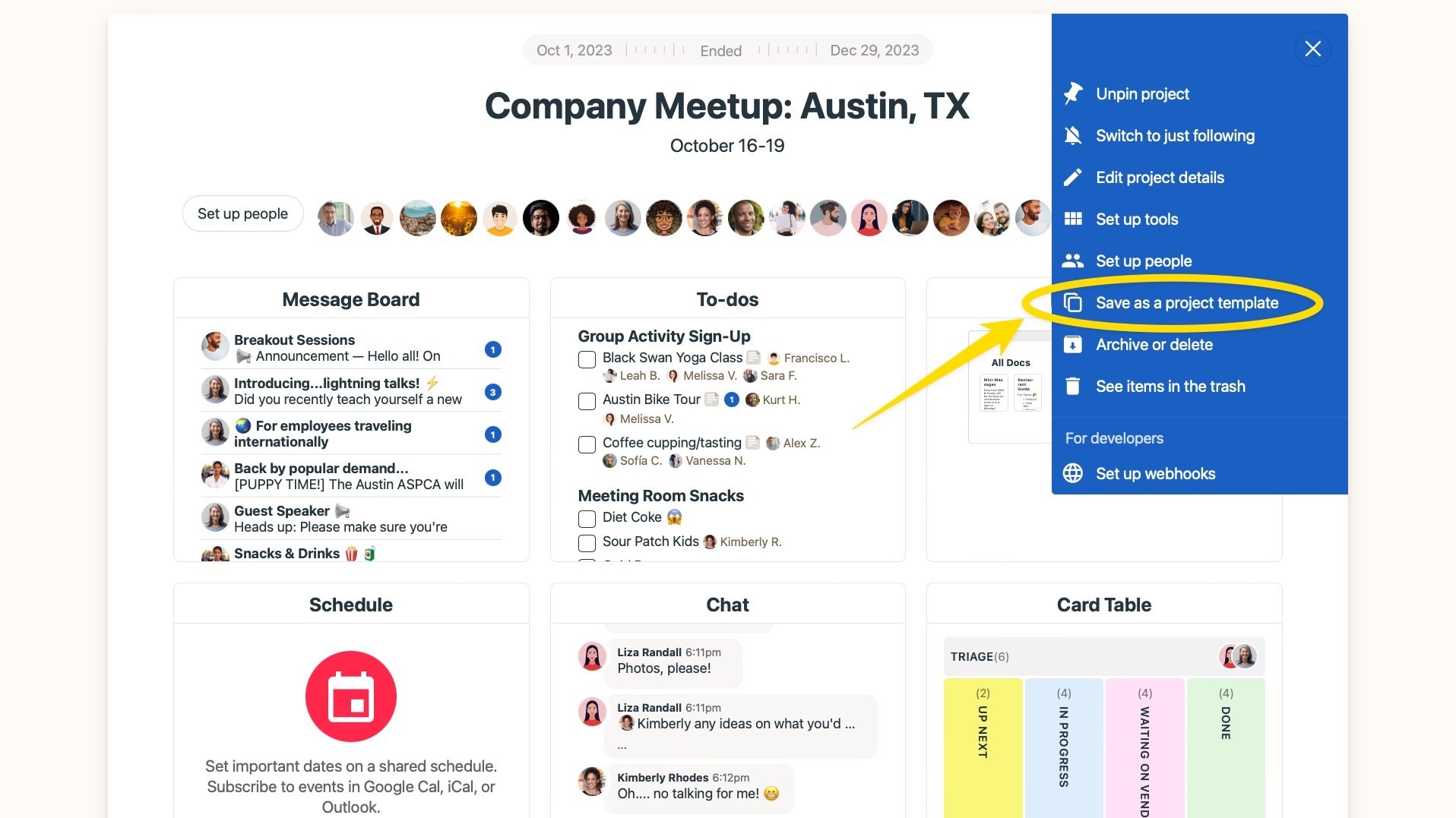 New in Basecamp: Create a template from an existing project and more