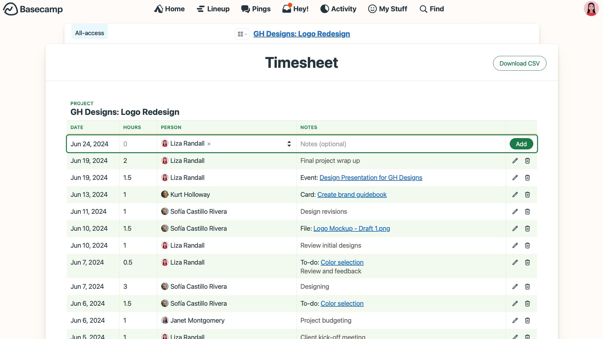 New in Basecamp: Timesheet