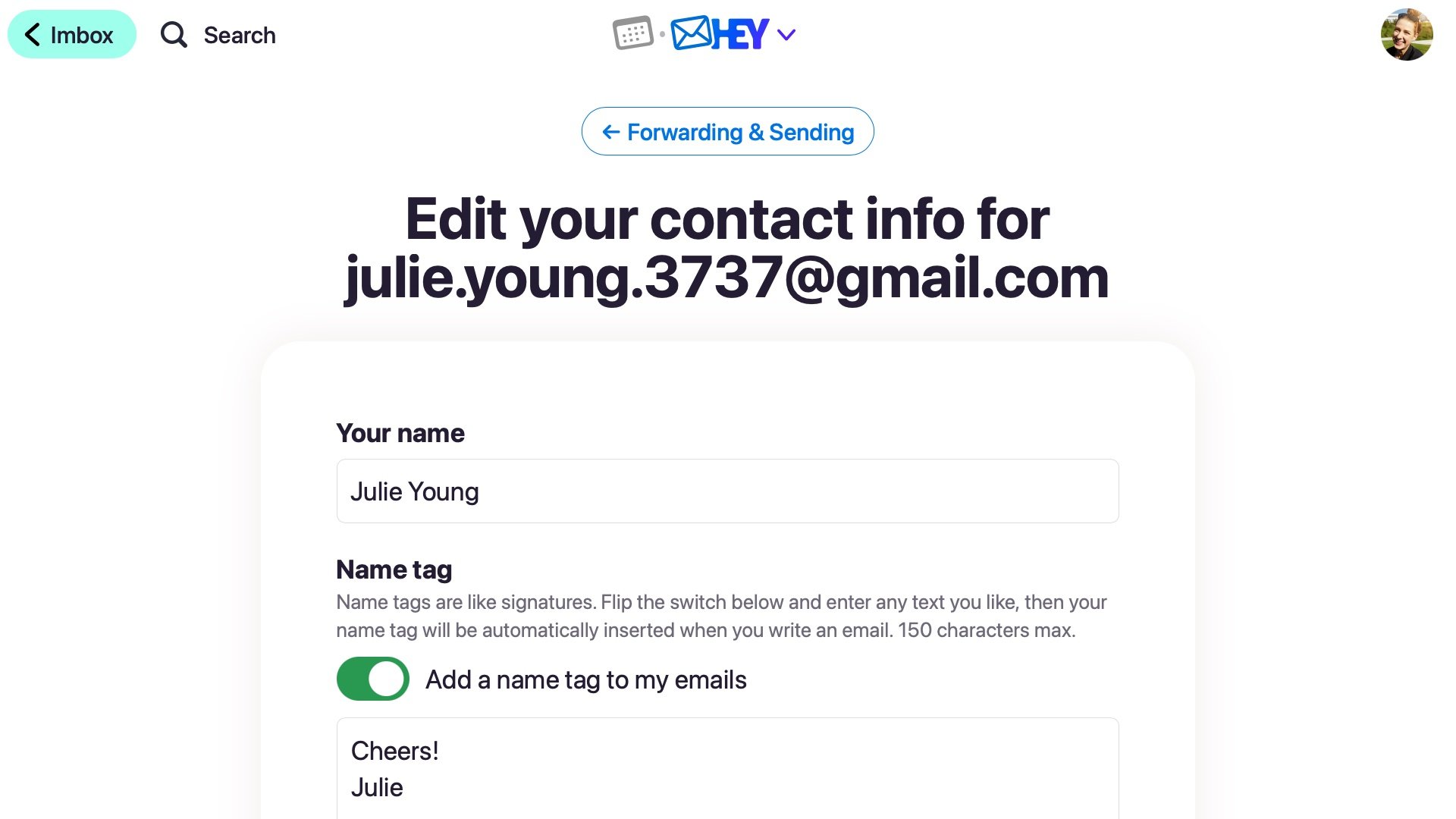 New in HEY: Name tags for external addresses