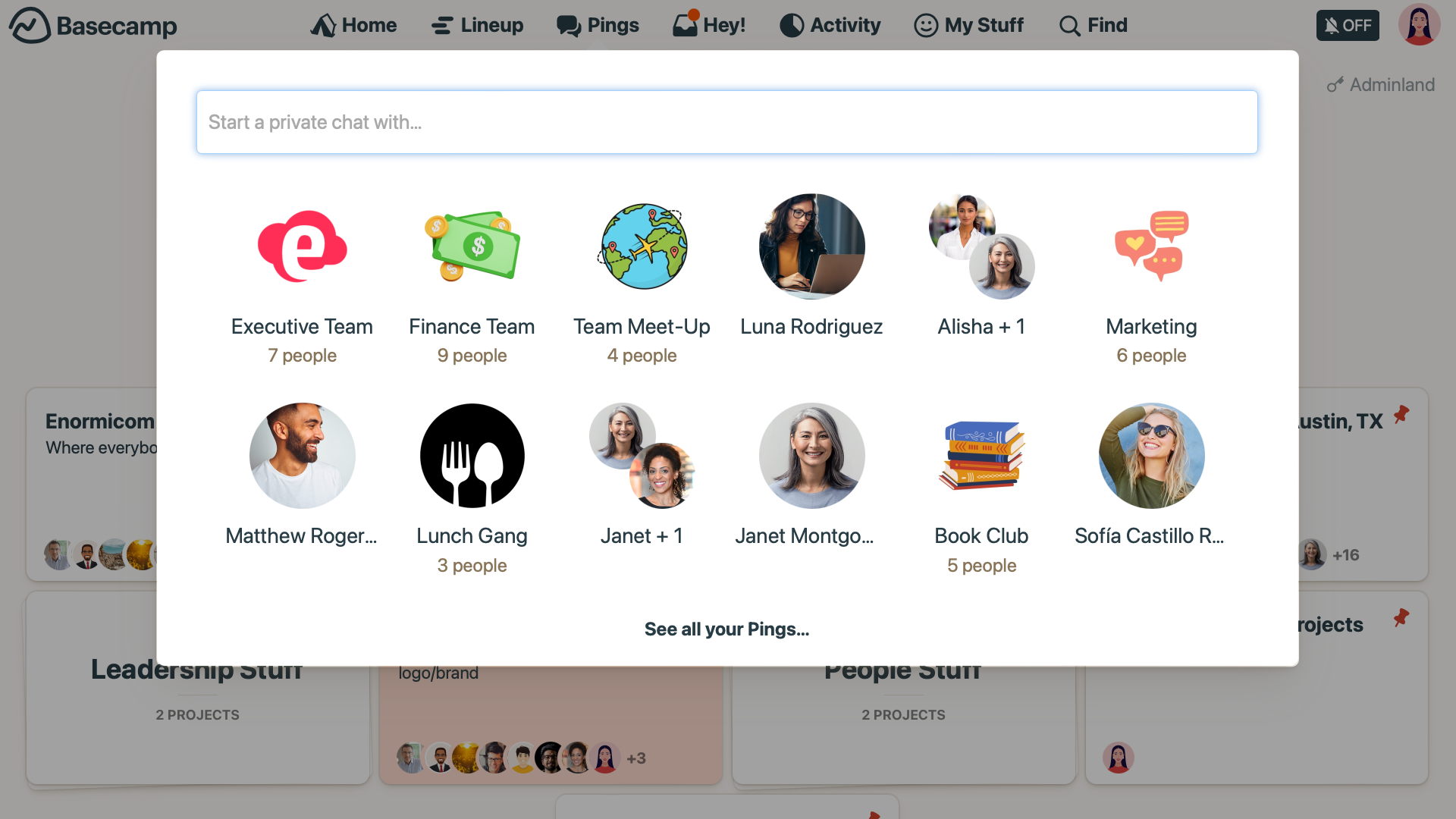 New in Basecamp: Add names and images to pings
