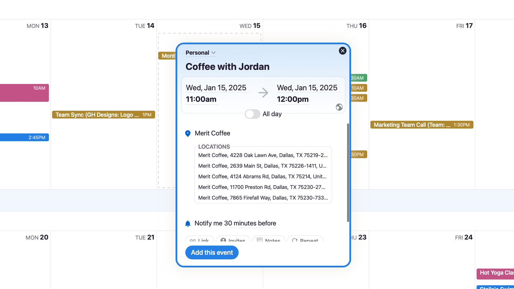 New in HEY: Location look up in HEY Calendar