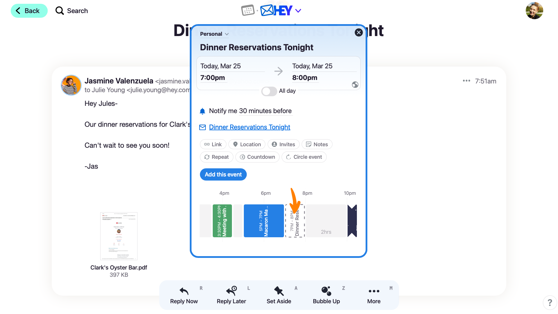 New in HEY: Create events from your email