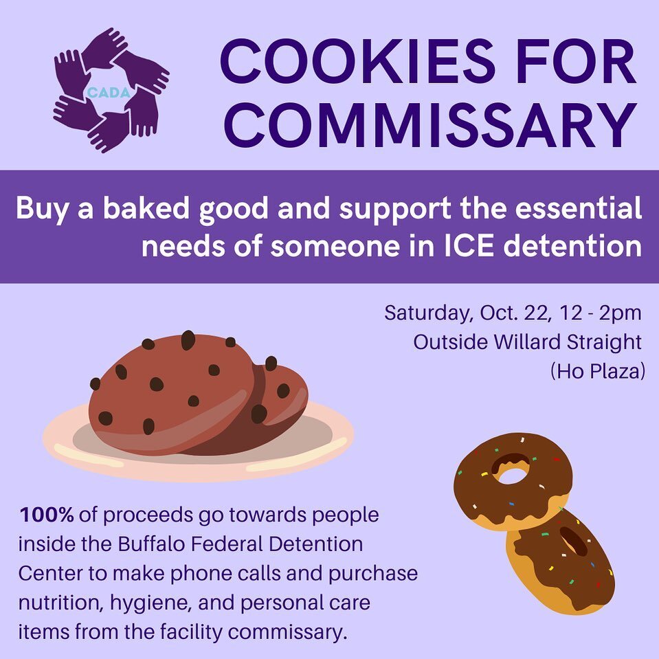 ‼️ FUNDRAISER ALERT ‼️

Did you know that for the cost of just a  cookie/donut you can contribute to making sure that people in migrant detention get access to necessary supplies and resources. That's right! We will be posted outside of Willard Strai