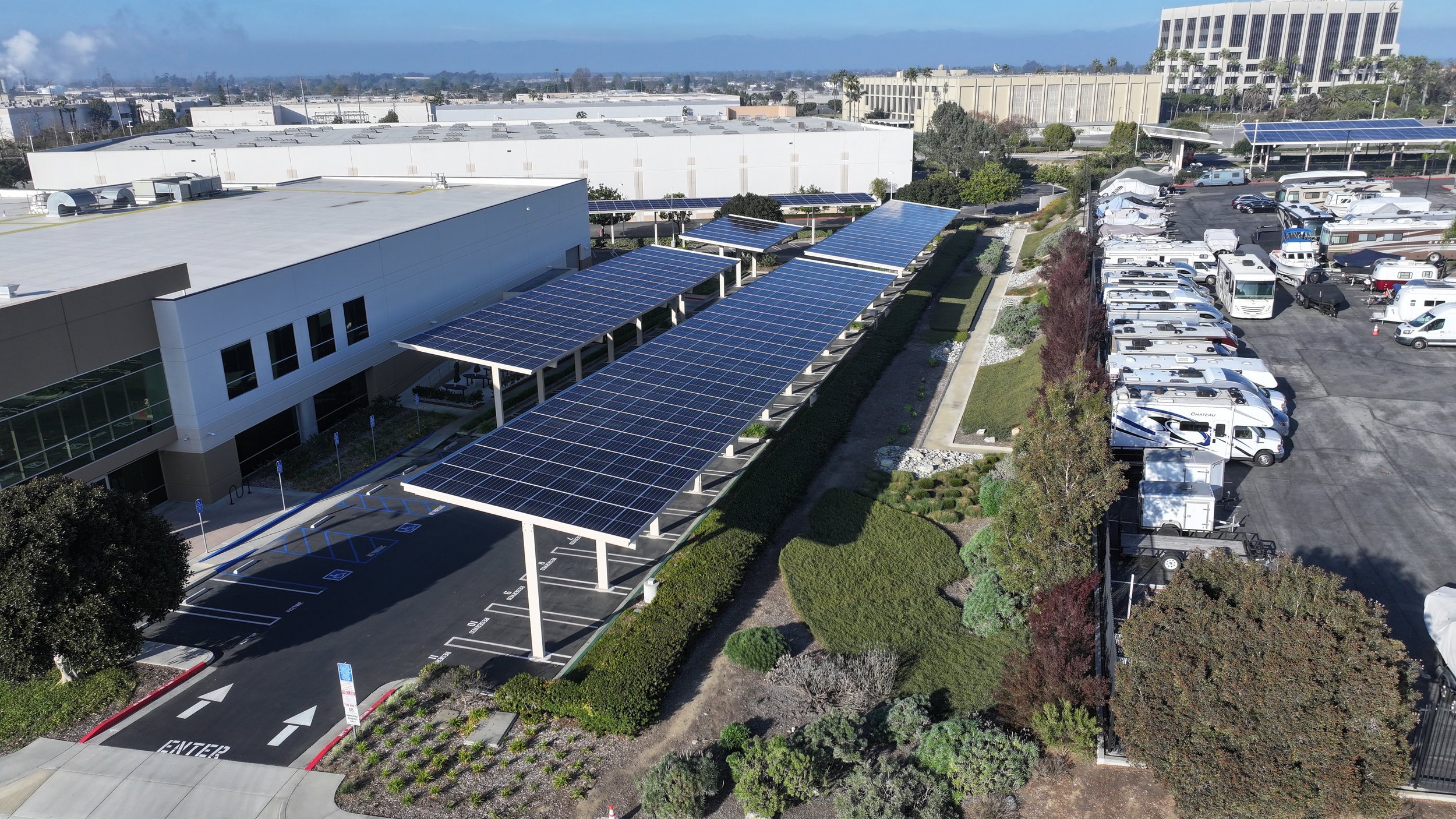 Commercial Solar Panel cleaning. Cleaned solar carport in Seal Beach, CA.